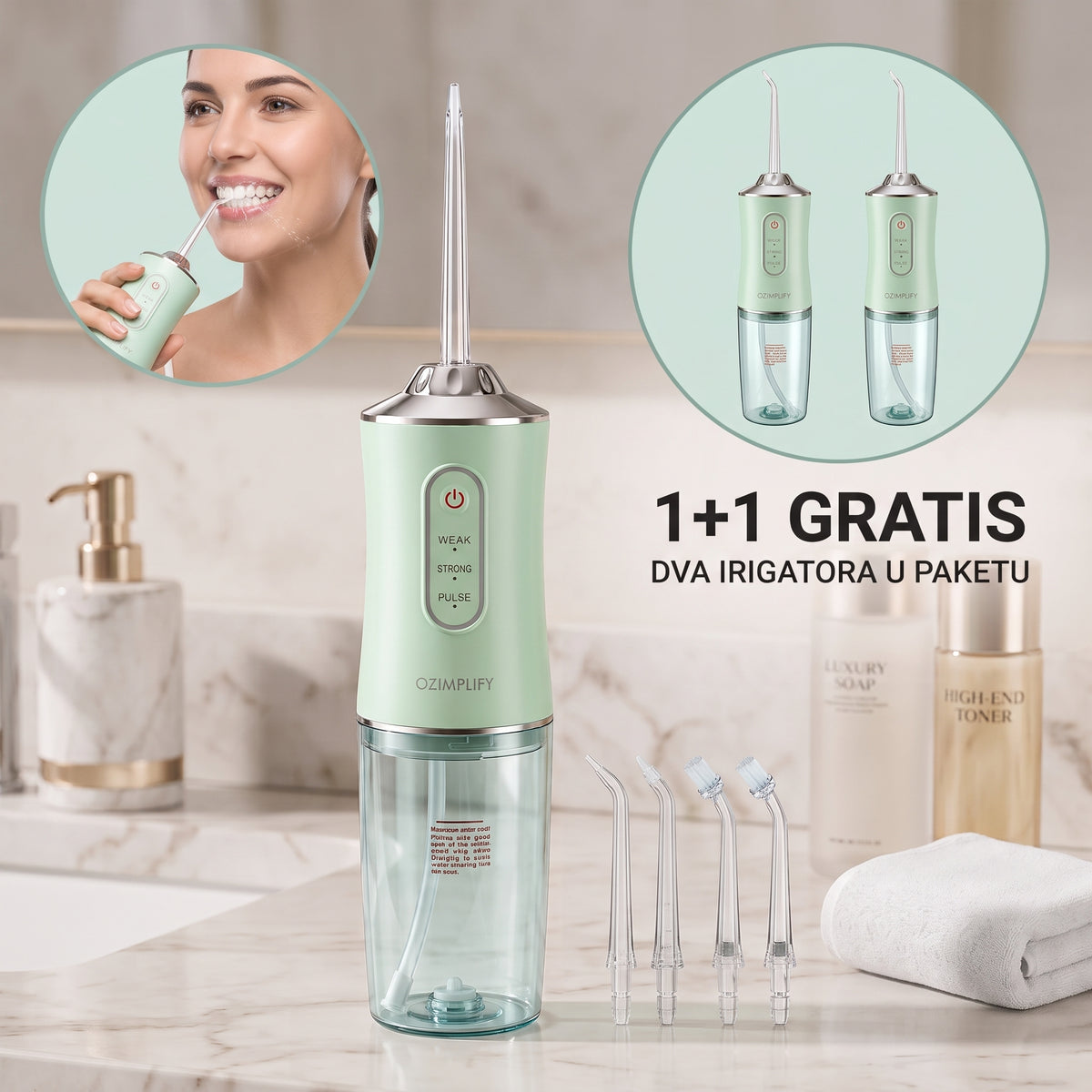 Oralni irigator sa 4 nastavka AKCIJA 1+1 GRATIS